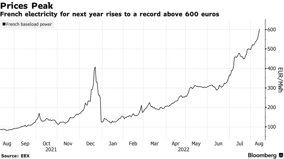 法国明年的电力上涨至创纪录的600欧元以上